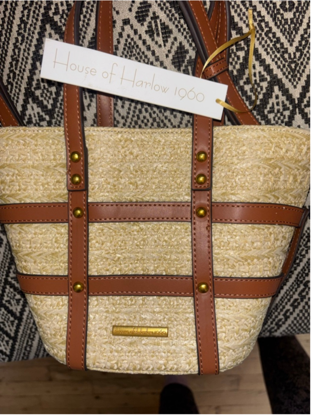 NEW House of Harlow Perfect Vacation Straw Leather Bucket Crossbody Handle Bag - Picture 5 of 7